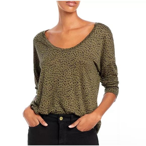 Rails Colby Linen-Blend Scoop Neck Long Sleeve Tee Olive Mini Spotted - Small - Picture 1 of 10